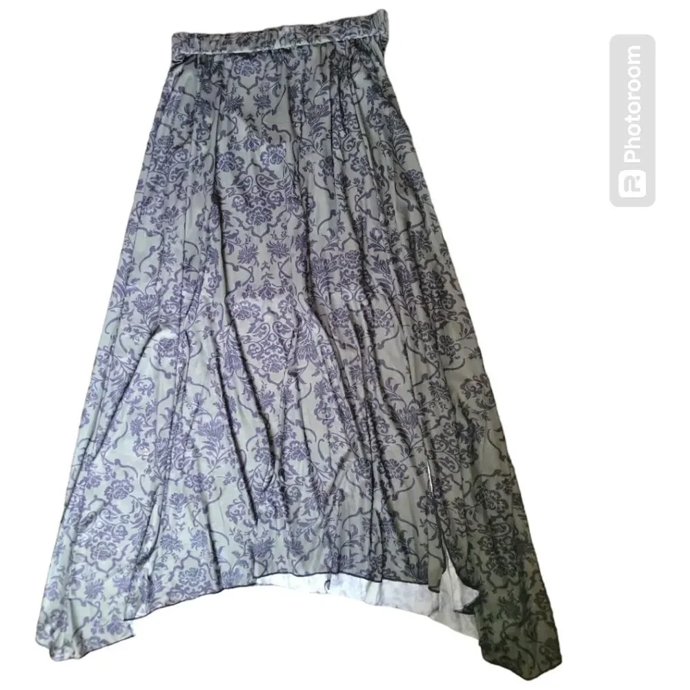 Hippie Floral Print Split Thigh Skirt - L